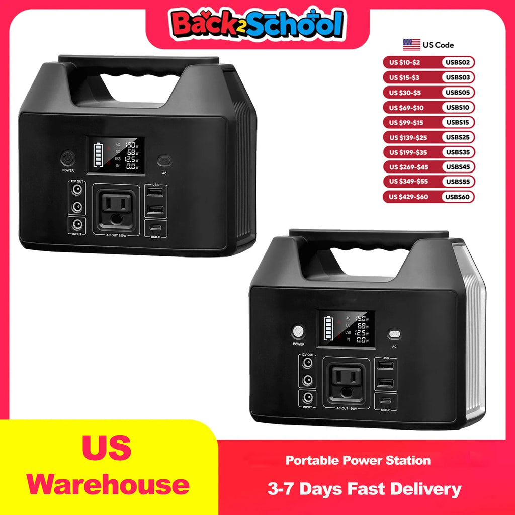 Portable Power Station 300W/150W Solar Generator Power Bank 110V/230V AC/DC/USB/USB C LiFePO4 Battery Pack For Camping CPAP RV