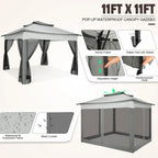 12x12 Pop up Gazebo on Clearance with Mosquito Netting,Outdoor Canopy Tent with Carry Bag, Gazebo for Garden,Backyard,Lawn,Patio