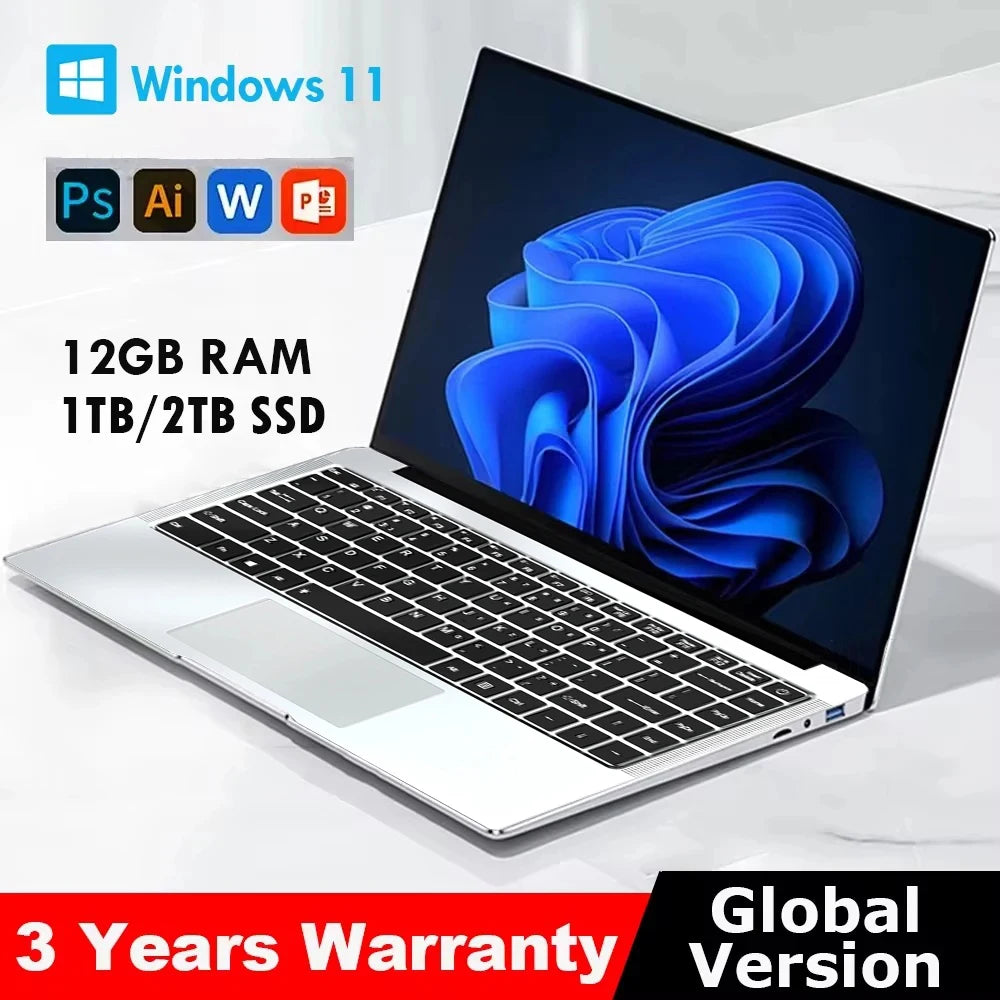 New Laptop Computer Windows 11 Pro Intel Atom A3950 2025 Notebook PC Gamer 12GB RAM 512GB 1TB SSD 1920*1080 Office Computer