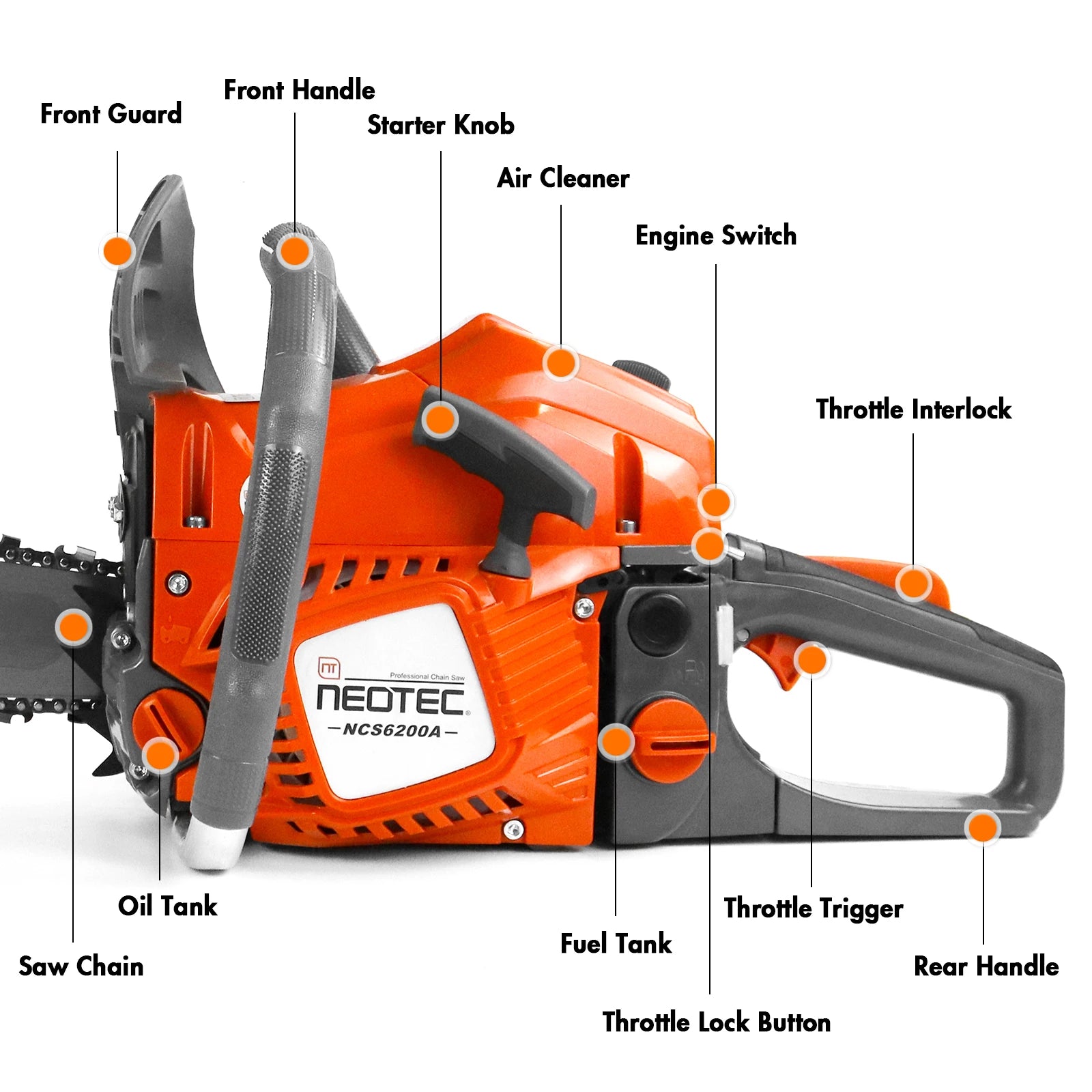 Hot Selling in the US NEOTEC Tree Wood Cutting Top Handle Chain Saw Small NCS6200A Gasoline Chainsaw With 20In Bar and Chain