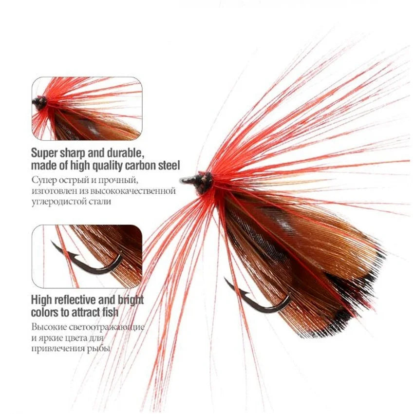 Trout Fly Fishing Flies Collection 32-112Pcs Flies Dry Wet Nymph Streamers Fly Assortment with Fly Box Flyfishing Fly Lures Kits