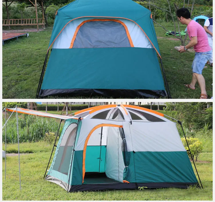 5-8/8-12 Person Outdoor Canopy Tent, Two Bedroom One Living Room Large Tent Mosquito Proof Skylight Family Travel Outing Equipm