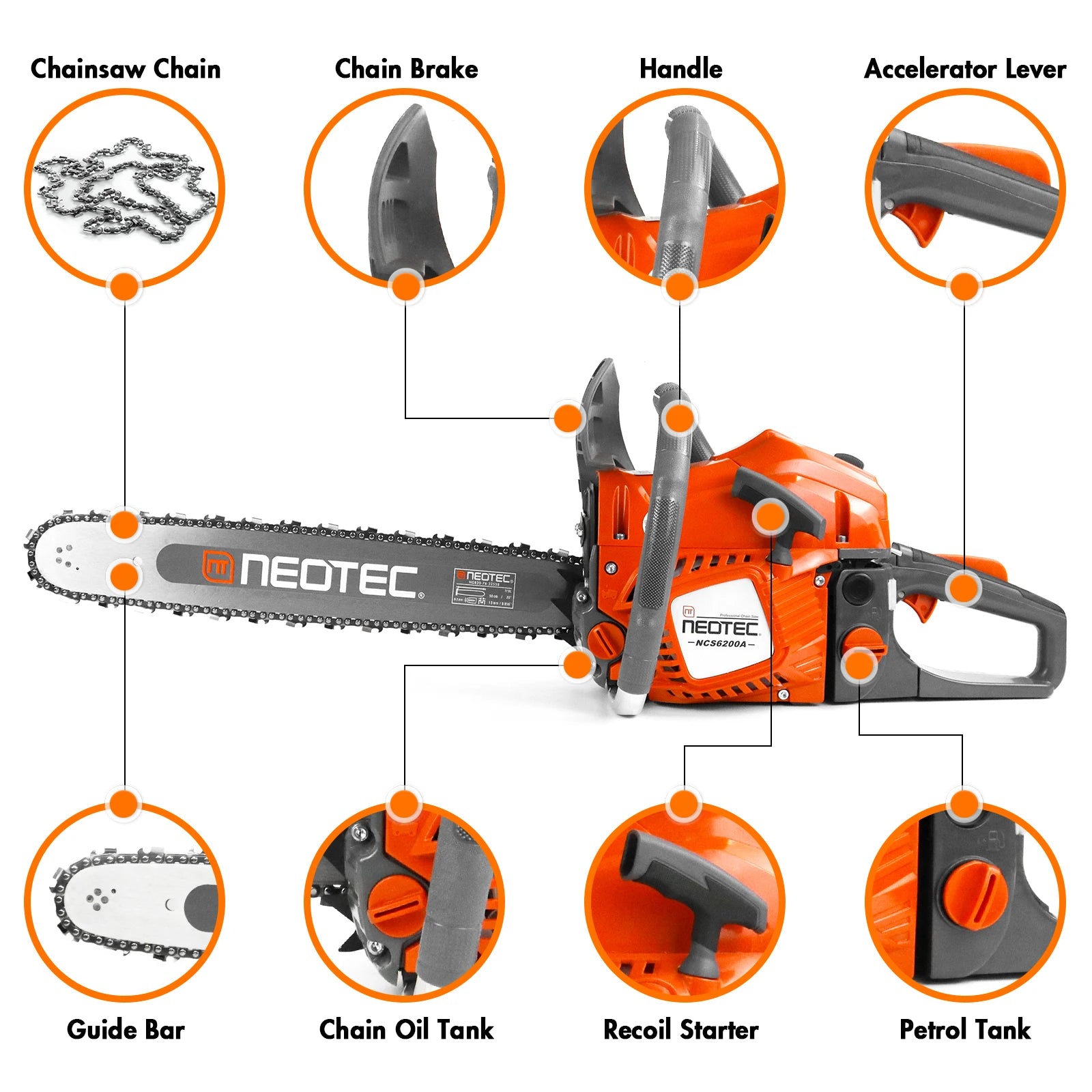 Hot Selling in the US NEOTEC Tree Wood Cutting Top Handle Chain Saw Small NCS6200A Gasoline Chainsaw With 20In Bar and Chain