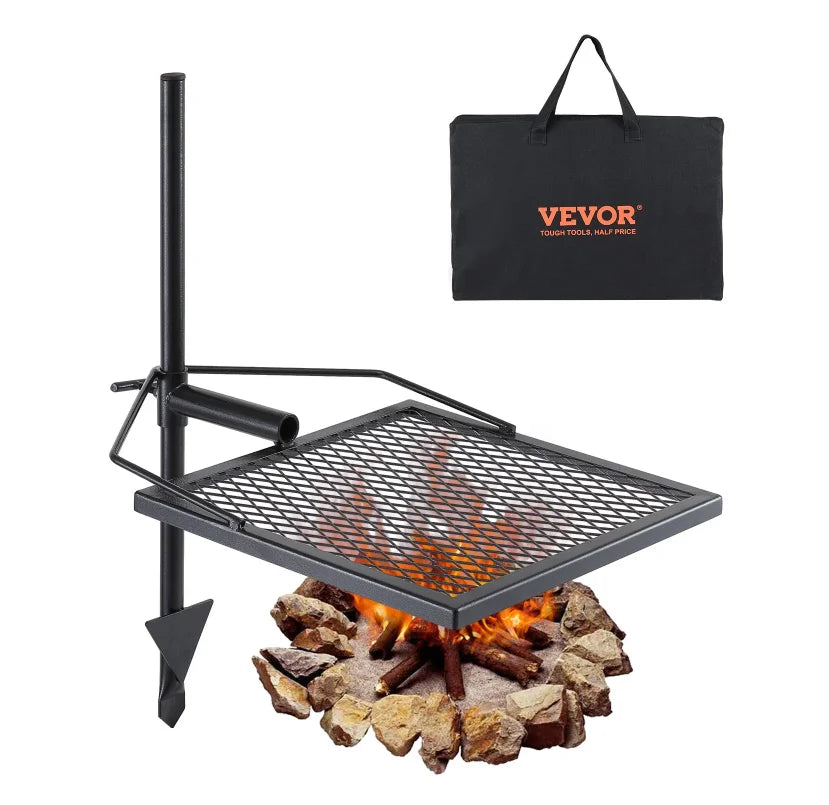 VEVOR Swivel Campfire Grill, Fire Pit Grill Grate Over Fire Pits Heavy Duty Steel Grill Grates 360° Adjustable Open Fire Outdoor