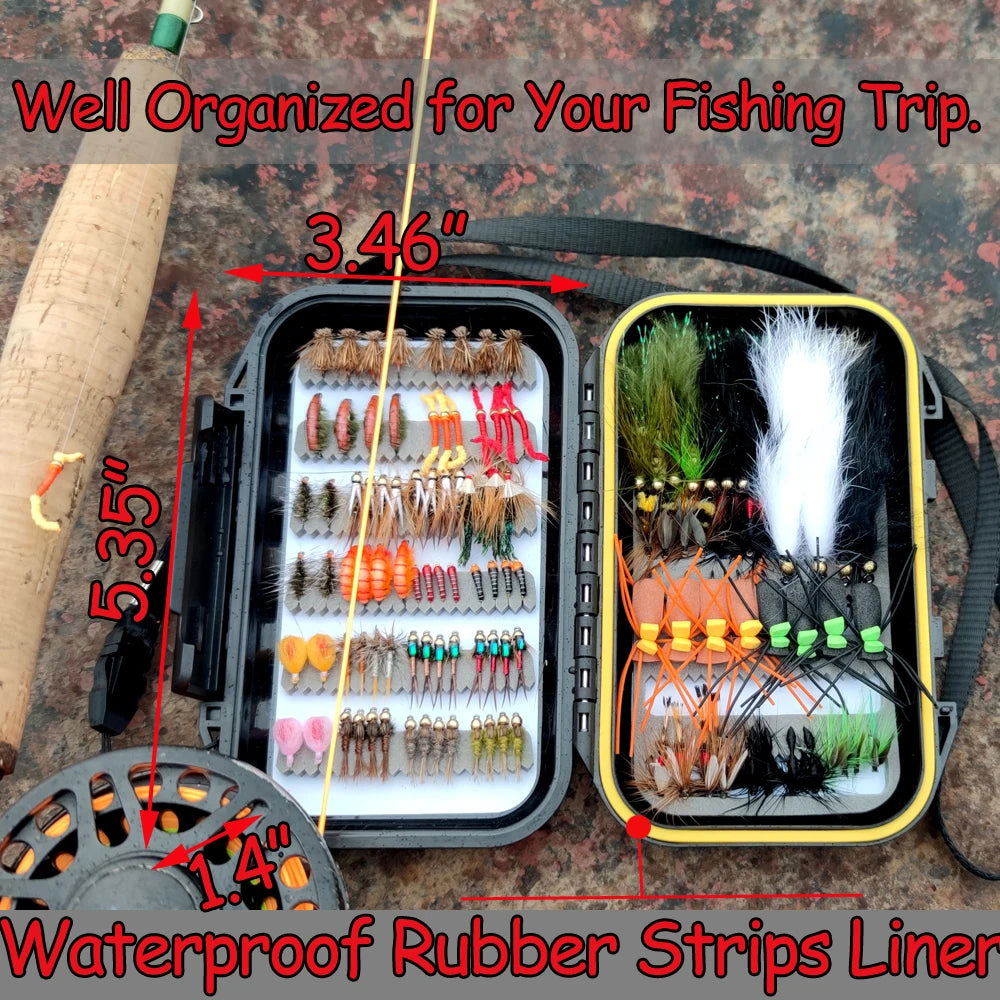 Bimoo 120pcs Wet Dry Nymph Fishing Fly Kit Woolly Buggers Streamers Emerger Worms Bass Trout Grayling Panfish Fishing Lure Bait