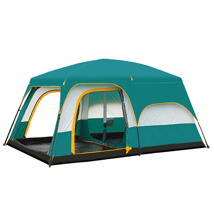 Best Selling 4-Person Large Outdoor Family Camping Eco Tent Durable Oxford Mesh Fabric Two Bedrooms Movable Aluminum Glamping