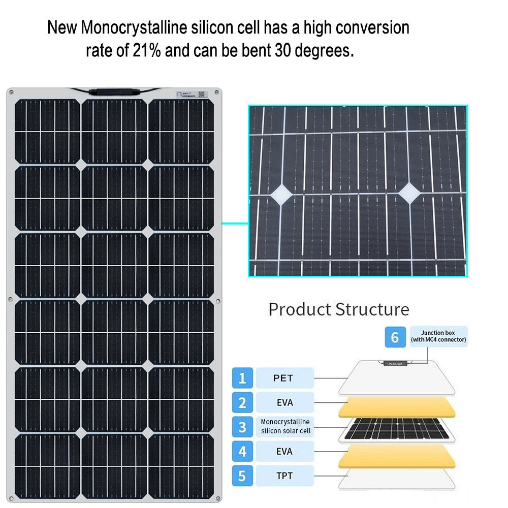 300W Flexible Solar Panel Kit 200W 18V 100W Monocrystalline Panel Solar cell Camping Car RV Battery Charger Home Solares Paneles
