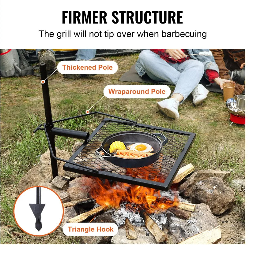 VEVOR Swivel Campfire Grill, Fire Pit Grill Grate Over Fire Pits Heavy Duty Steel Grill Grates 360° Adjustable Open Fire Outdoor