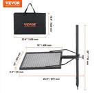 VEVOR Swivel Campfire Grill, Fire Pit Grill Grate Over Fire Pits Heavy Duty Steel Grill Grates 360° Adjustable Open Fire Outdoor