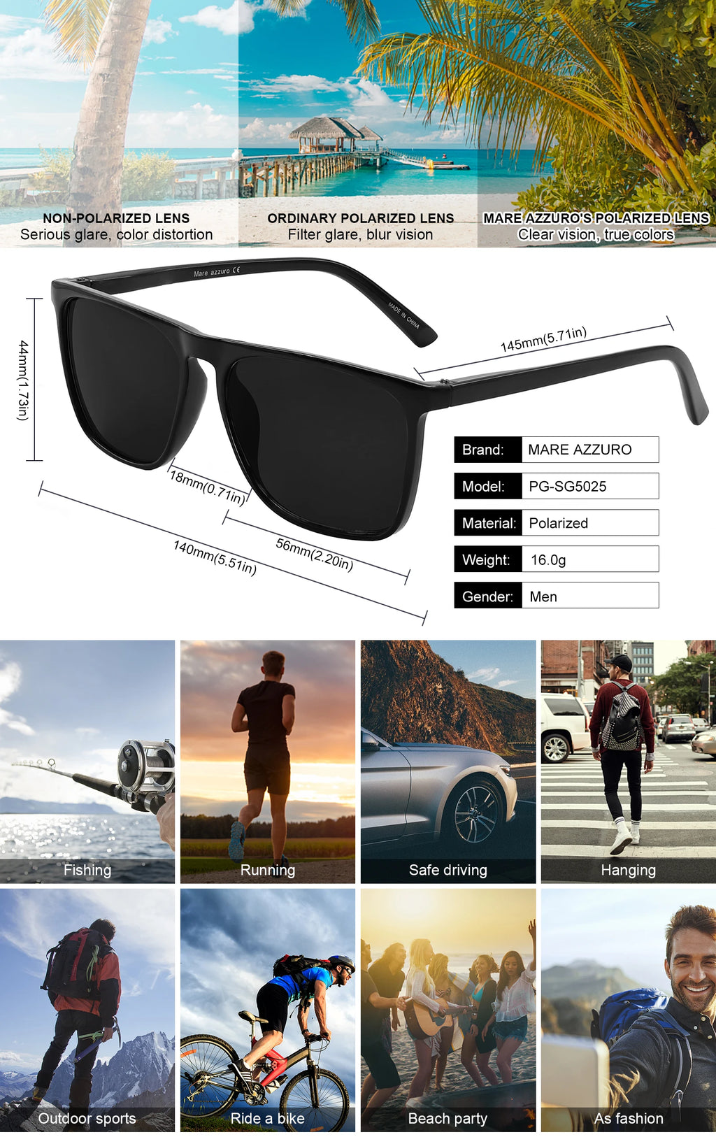Mens Sunglasses Polarized Brand Designer Luxury Anti-glare Car Glasses Fashion Square Male Sun glasses Black Shades Goggle UV400