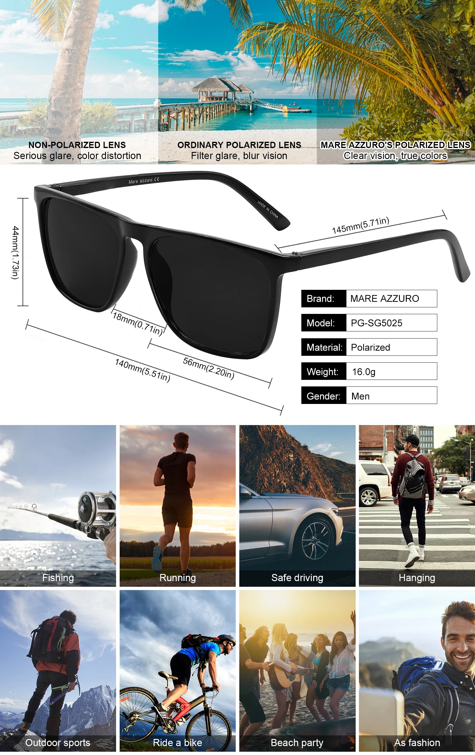 Mens Sunglasses Polarized Brand Designer Luxury Anti-glare Car Glasses Fashion Square Male Sun glasses Black Shades Goggle UV400