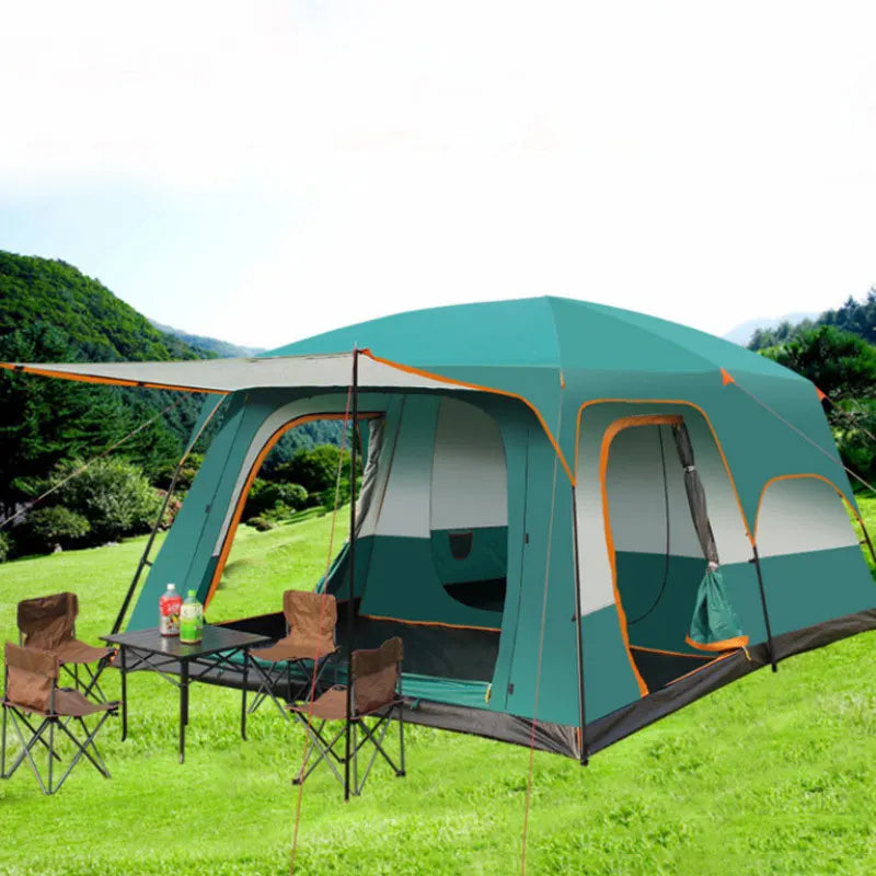 5-8/8-12 Person Outdoor Canopy Tent, Two Bedroom One Living Room Large Tent Mosquito Proof Skylight Family Travel Outing Equipm