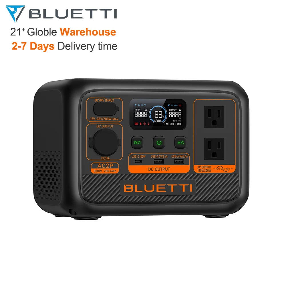 Bluetti AC2P 230 Wh 300W 600W Peak Built in UPS Emergency Solar Portable Power Station