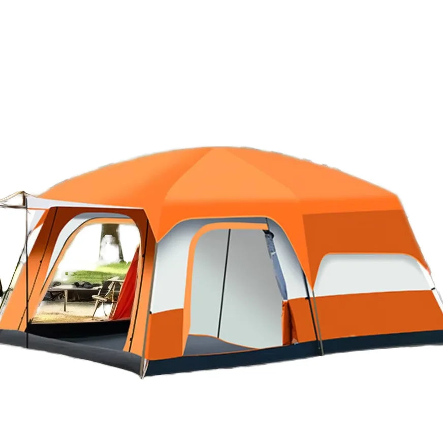 Best Selling 4-Person Large Outdoor Family Camping Eco Tent Durable Oxford Mesh Fabric Two Bedrooms Movable Aluminum Glamping