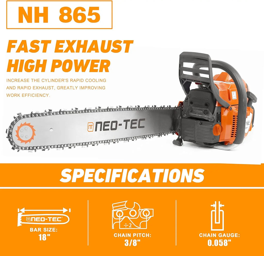 Hot Selling in the US NEOTEC 65CC Gasoline Chain Saw Petrol Chainsaw for Wood Cutting 365 Firewood Cutting Chainsaw