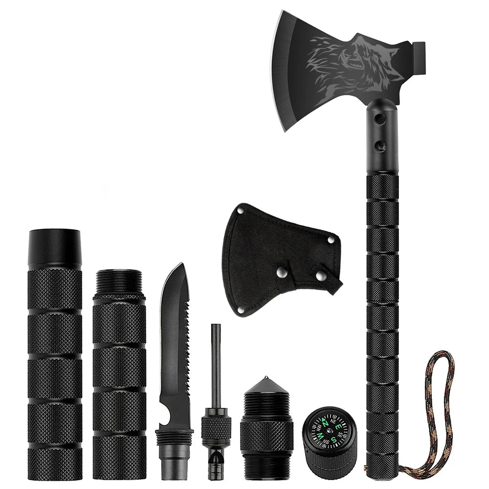 Outdoor Camping Survival Axe Aluminum Handle  Steel Metal Head First Aid Detachable Multifunction Hunting Hiking Tactical Axes