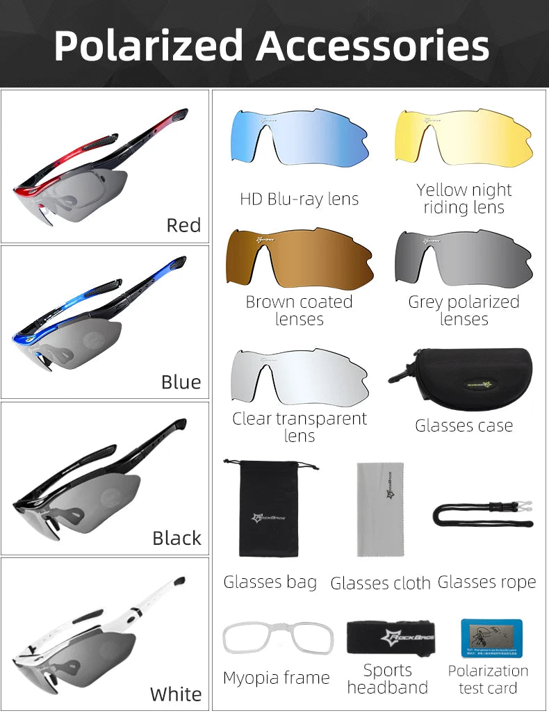 ROCKBROS Polarized Cycling Glasses  Clear Bike Glasses Eyewear UV400 Outdoor Sport Sunglasses Men Women Cycling Sunglasses