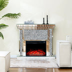 43'' W Crushed Diamonds Mirrored Electric Fireplace & Heater With LED Flame