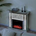 43'' W Crushed Diamonds Mirrored Electric Fireplace & Heater With LED Flame