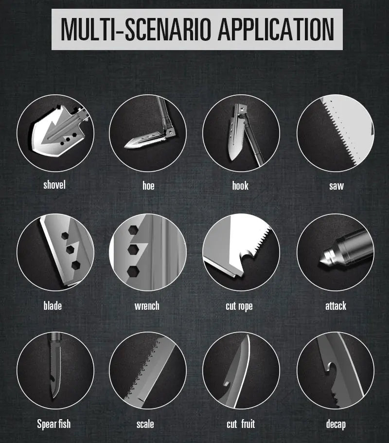 MT14102 Survival Folding Shovel Aluminum Tactical Search Shovel Car Snow Shovels Garden Tool Multi-function Shovels For Military