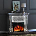 43'' W Crushed Diamonds Mirrored Electric Fireplace & Heater With LED Flame
