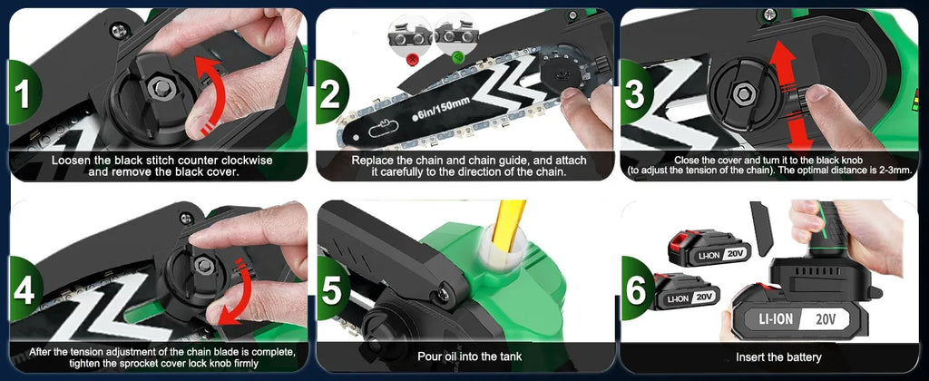 Powerful 20V Cordless Chain Saw DIY Industrial Grade Power Tools for Wood Cutting Local US Warehouse Battery Source