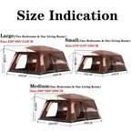 Best Selling 4-Person Large Outdoor Family Camping Eco Tent Durable Oxford Mesh Fabric Two Bedrooms Movable Aluminum Glamping