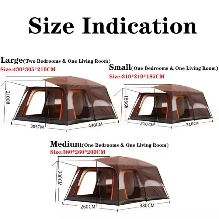 Best Selling 4-Person Large Outdoor Family Camping Eco Tent Durable Oxford Mesh Fabric Two Bedrooms Movable Aluminum Glamping