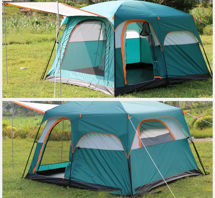 5-8/8-12 Person Outdoor Canopy Tent, Two Bedroom One Living Room Large Tent Mosquito Proof Skylight Family Travel Outing Equipm