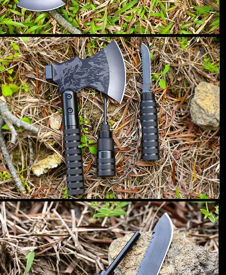 Outdoor Camping Survival Axe Aluminum Handle  Steel Metal Head First Aid Detachable Multifunction Hunting Hiking Tactical Axes