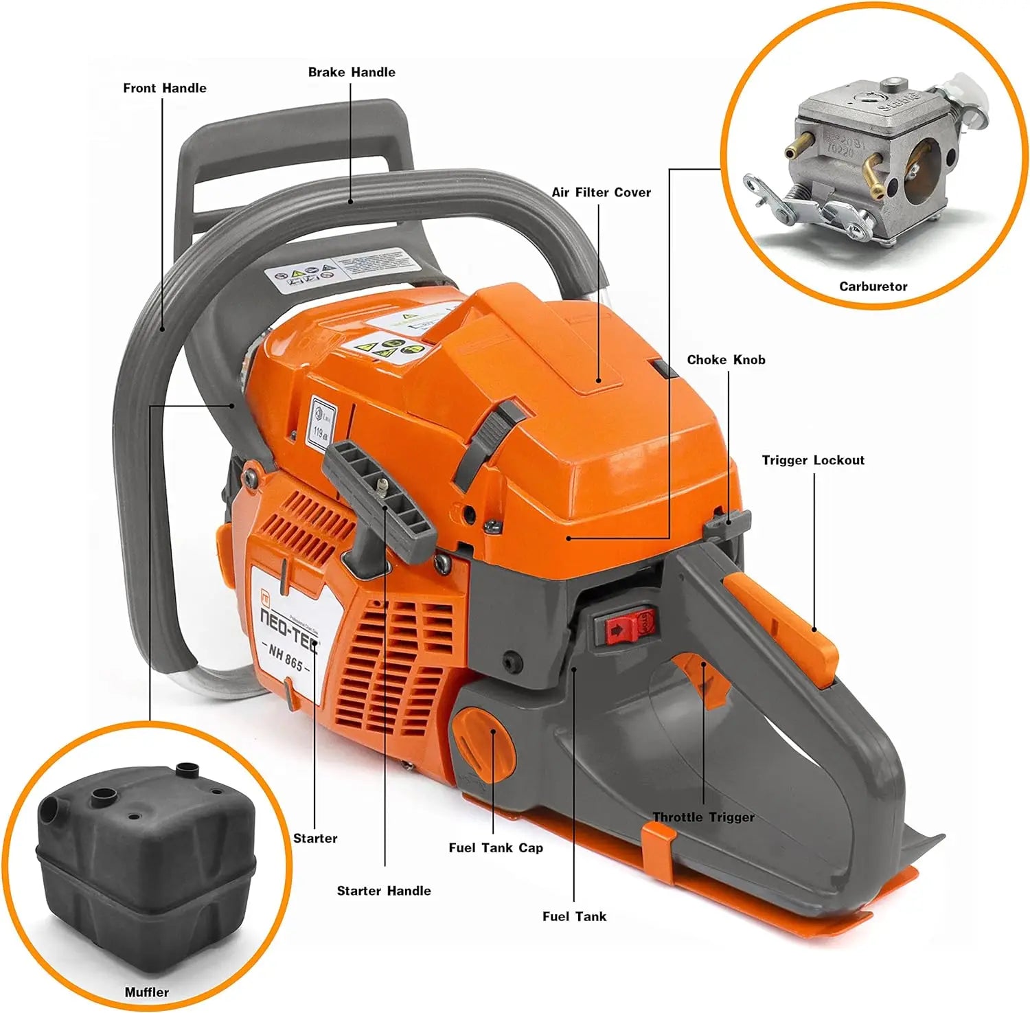 Hot Selling in the US NEOTEC 65CC Gasoline Chain Saw Petrol Chainsaw for Wood Cutting 365 Firewood Cutting Chainsaw
