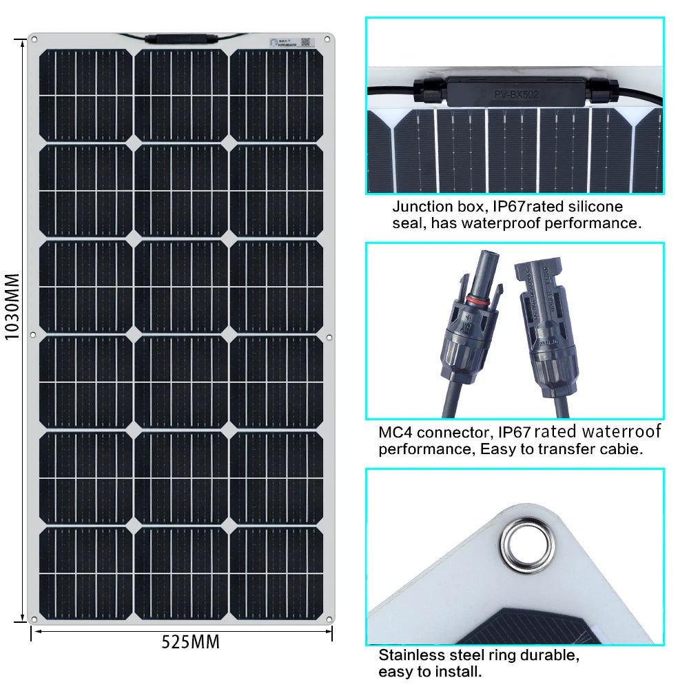 300W Flexible Solar Panel Kit 200W 18V 100W Monocrystalline Panel Solar cell Camping Car RV Battery Charger Home Solares Paneles