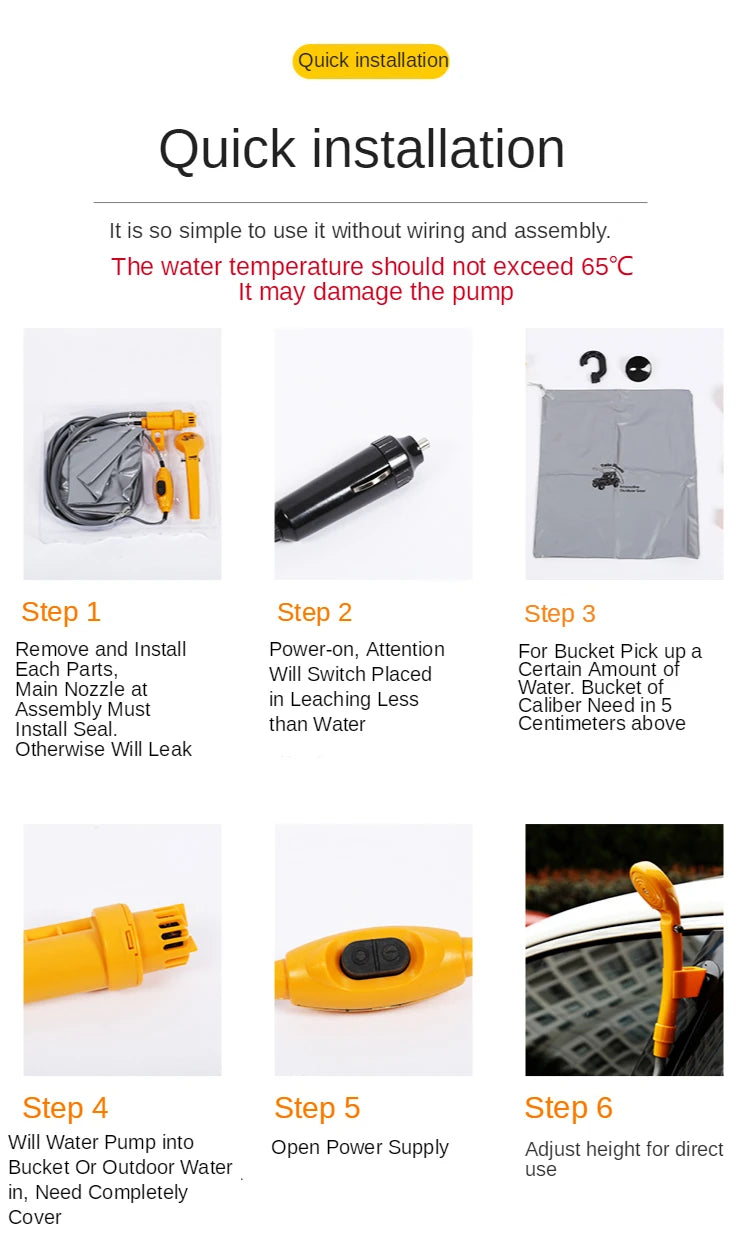 Portable Camping Shower Hiking Travel 12V Car Cigarette Lighter Outdoor Bath Shower of Plant Watering Car Cleaning Pet Bath Pump