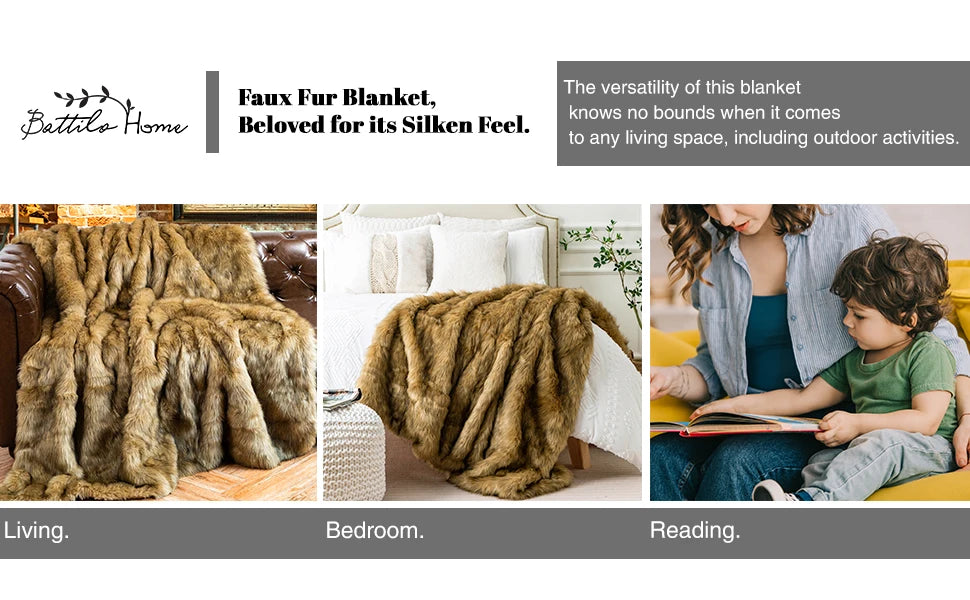Battilo Faux Fur Throw Blanket Luxury Decorative Sofa Blankets Thick Warm Fur Blanket Soft Fluffy Plaid Throws For Bed King Size