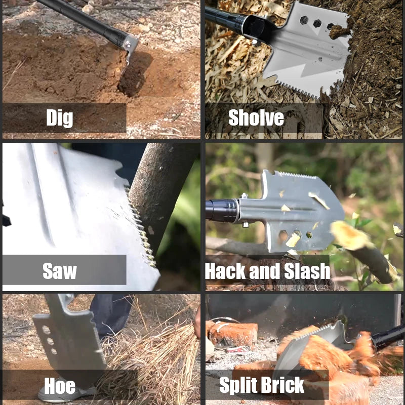 MT14102 Survival Folding Shovel Aluminum Tactical Search Shovel Car Snow Shovels Garden Tool Multi-function Shovels For Military