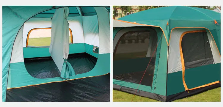 5-8/8-12 Person Outdoor Canopy Tent, Two Bedroom One Living Room Large Tent Mosquito Proof Skylight Family Travel Outing Equipm