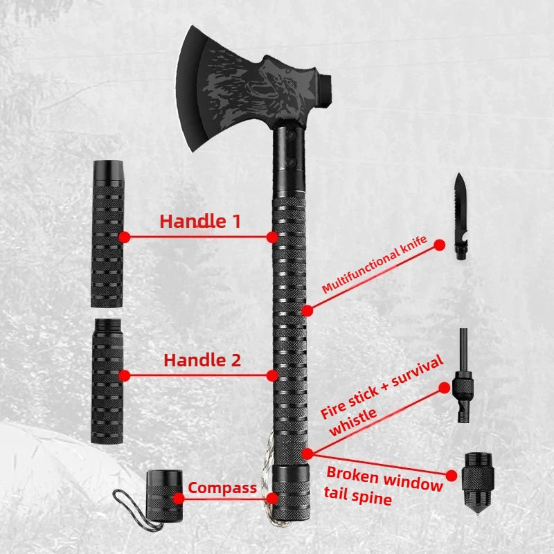 Outdoor Camping Survival Axe Aluminum Handle  Steel Metal Head First Aid Detachable Multifunction Hunting Hiking Tactical Axes