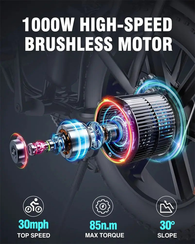 Long Distance Capacity Super Power 48 Volt Electric Bike Eco Friendly Mountain Bicycle 20" Fat Tire Electric E Bike