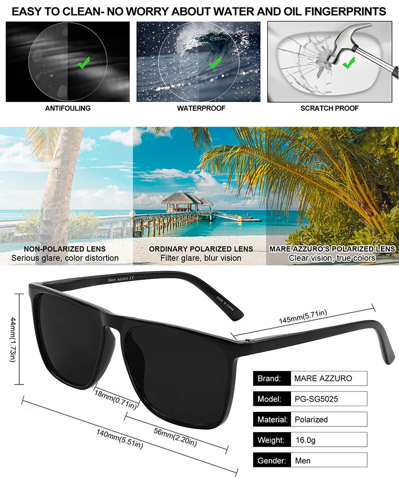 Mens Sunglasses Polarized Brand Designer Luxury Anti-glare Car Glasses Fashion Square Male Sun glasses Black Shades Goggle UV400