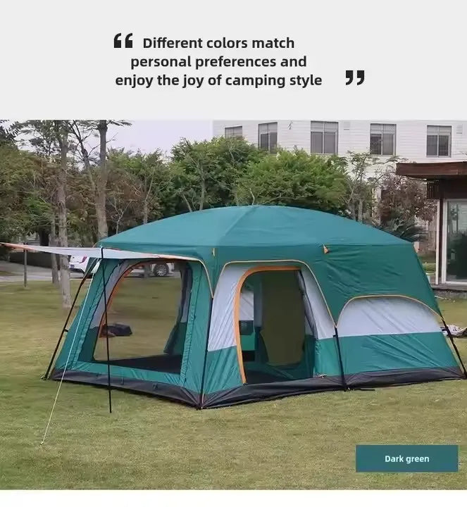 Best Selling 4-Person Large Outdoor Family Camping Eco Tent Durable Oxford Mesh Fabric Two Bedrooms Movable Aluminum Glamping