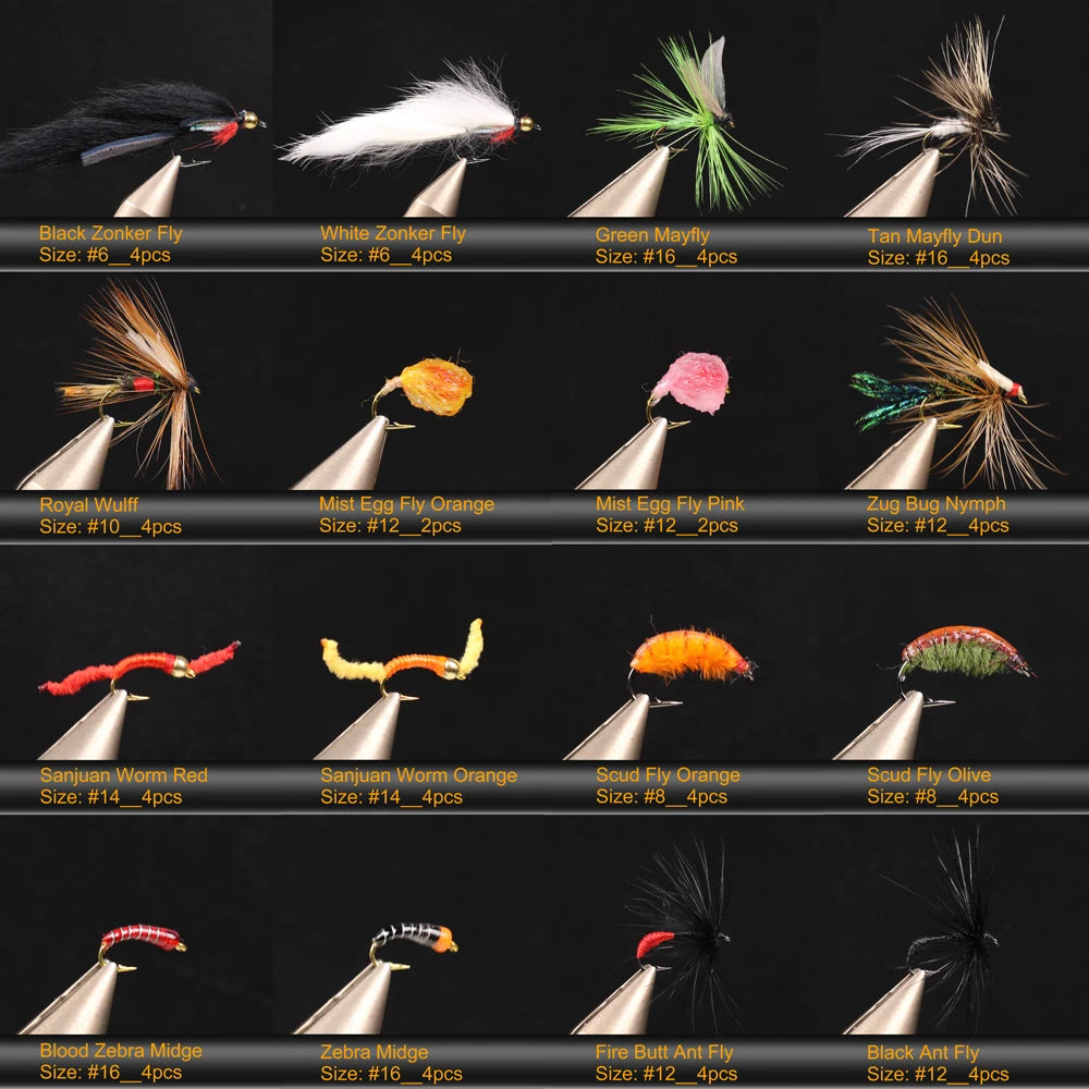 Bimoo 120pcs Wet Dry Nymph Fishing Fly Kit Woolly Buggers Streamers Emerger Worms Bass Trout Grayling Panfish Fishing Lure Bait