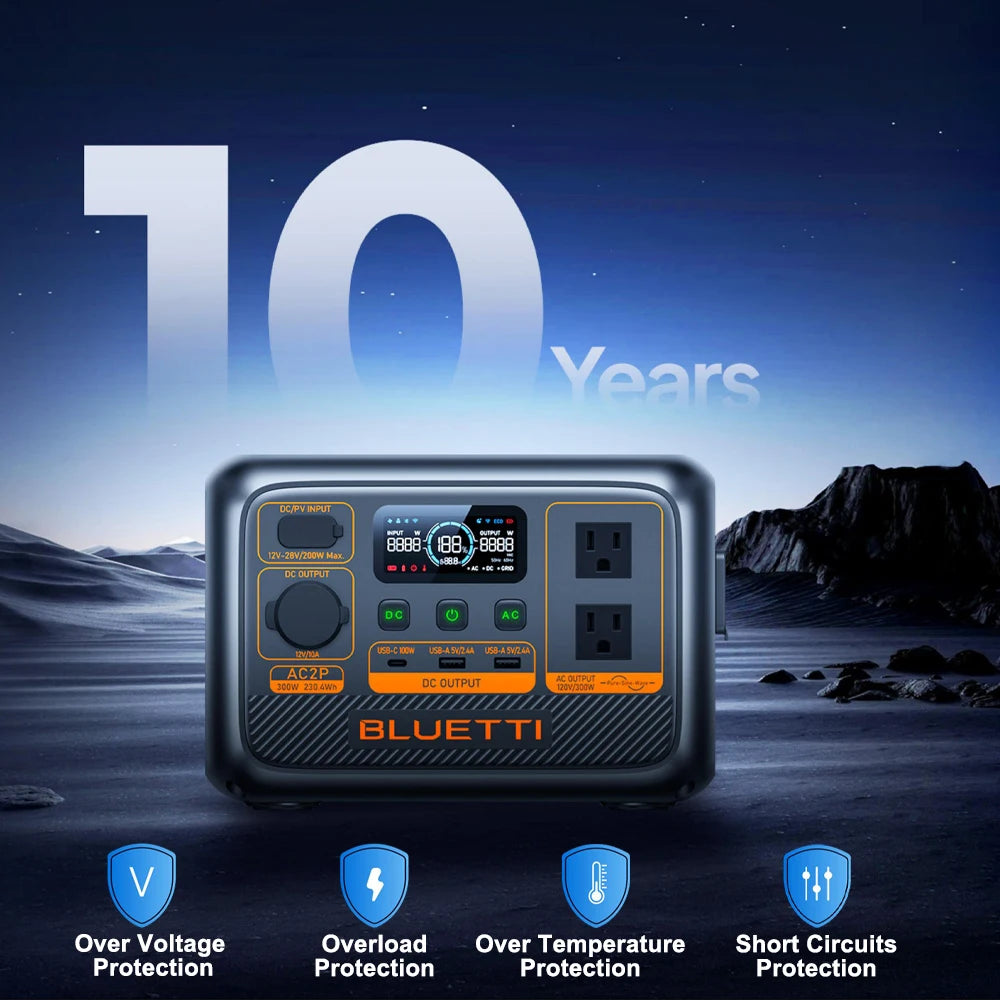 Bluetti AC2P 230 Wh 300W 600W Peak Built in UPS Emergency Solar Portable Power Station