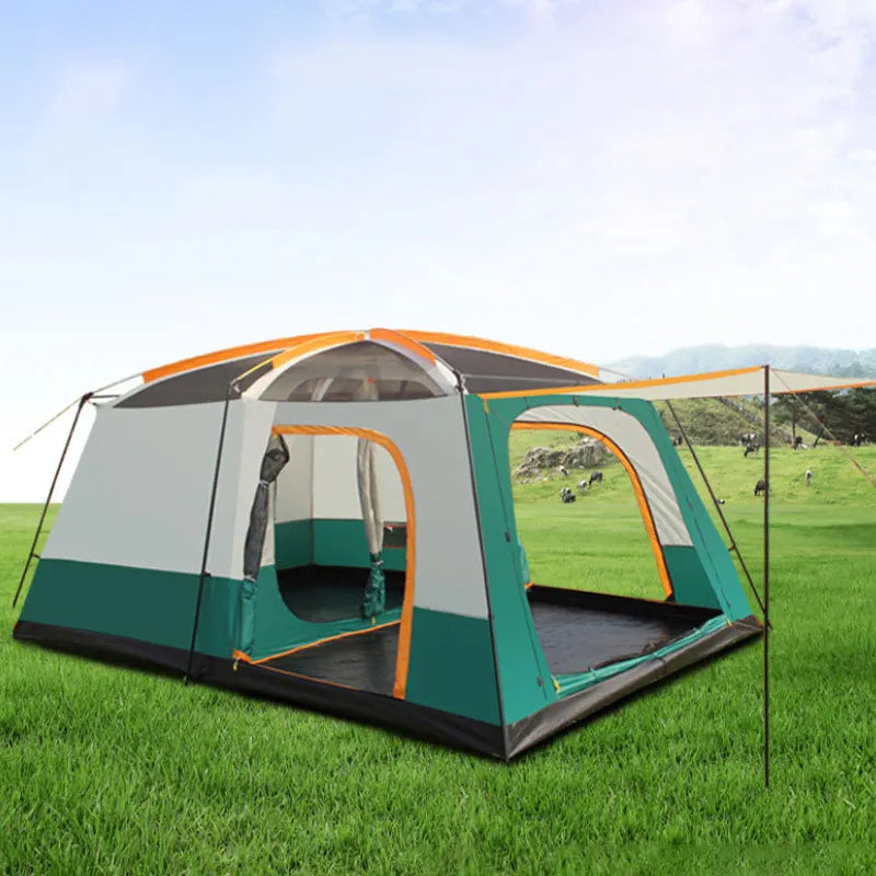 5-8/8-12 Person Outdoor Canopy Tent, Two Bedroom One Living Room Large Tent Mosquito Proof Skylight Family Travel Outing Equipm