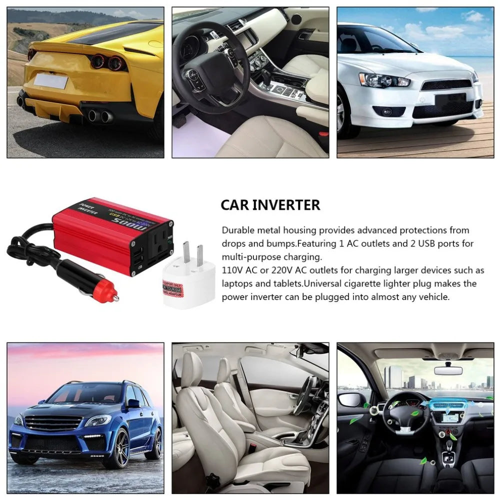500W Car Adapter With Dual USB Output Portable Vehicle Power Converter DC 12V to 110V 220V Automatic Transformer Acessory