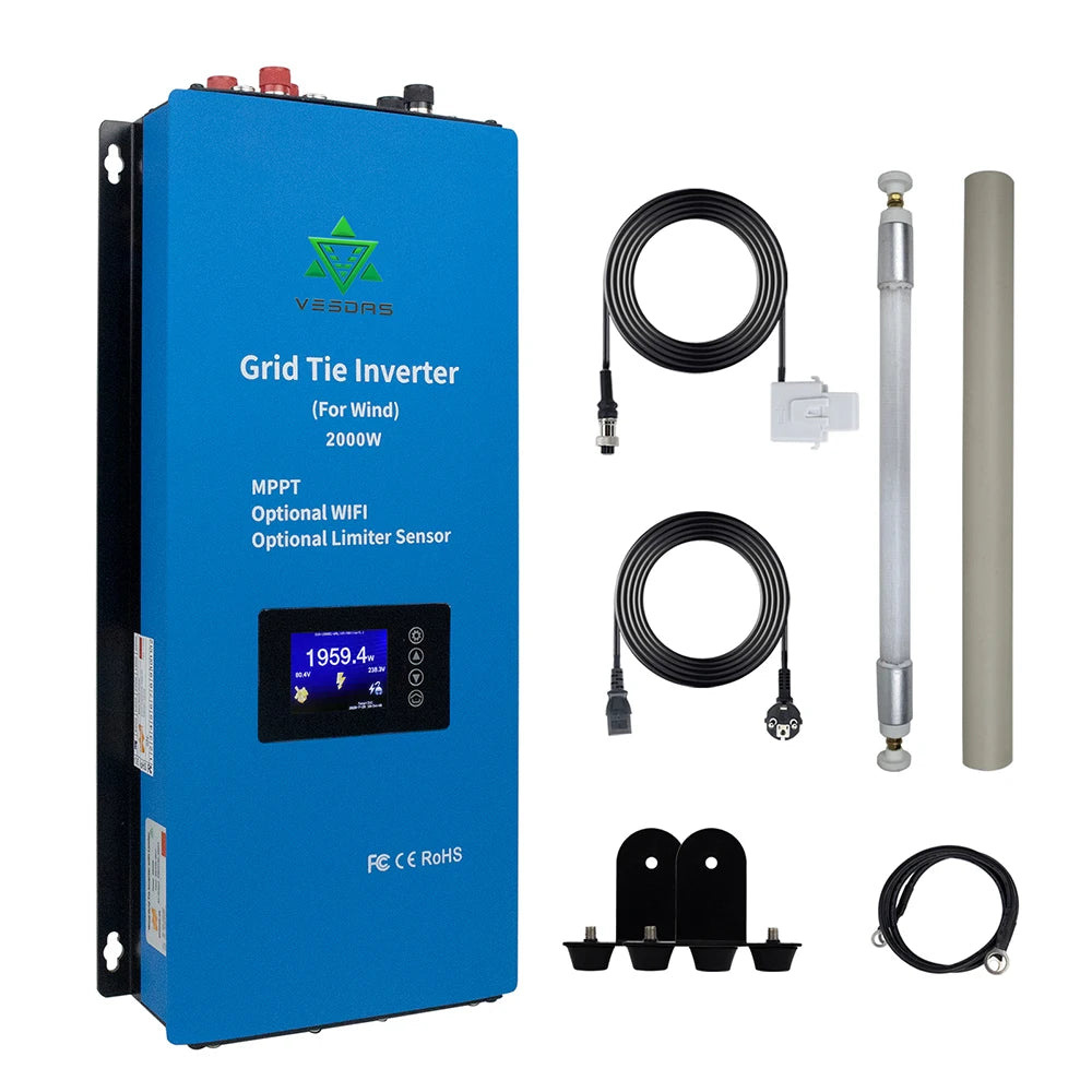 1000W 2000W Wind MPPT Power On Grid Tie Inverter With Limiter Sensor Pure Sine Wave 110V 220V For 24V 48V Wind Turbine Generator