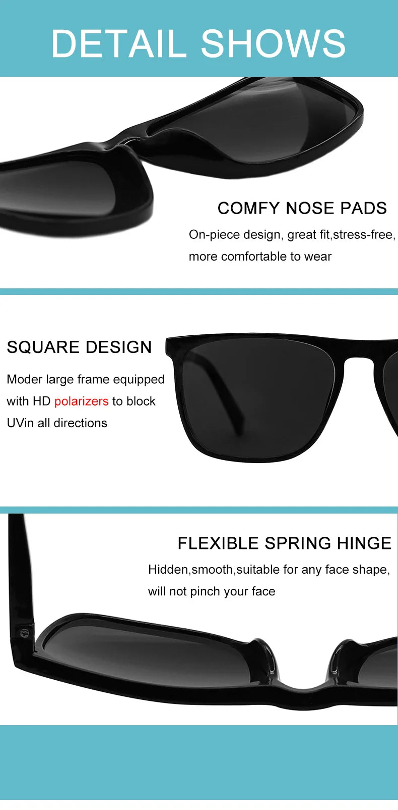 Mens Sunglasses Polarized Brand Designer Luxury Anti-glare Car Glasses Fashion Square Male Sun glasses Black Shades Goggle UV400