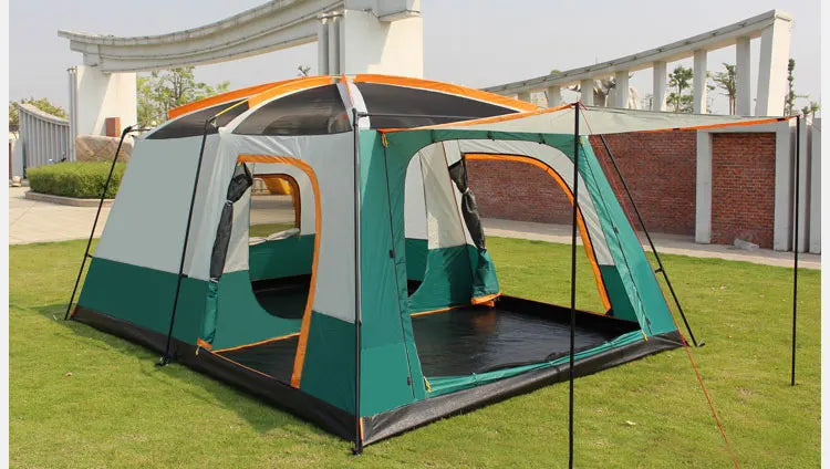 5-8/8-12 Person Outdoor Canopy Tent, Two Bedroom One Living Room Large Tent Mosquito Proof Skylight Family Travel Outing Equipm