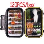 Bimoo 120pcs Wet Dry Nymph Fishing Fly Kit Woolly Buggers Streamers Emerger Worms Bass Trout Grayling Panfish Fishing Lure Bait
