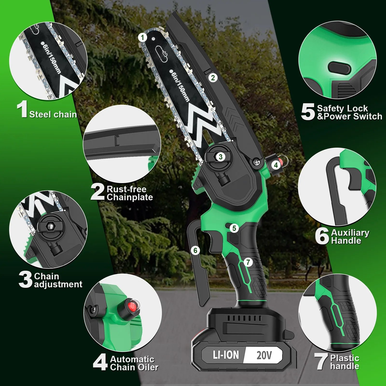 Powerful 20V Cordless Chain Saw DIY Industrial Grade Power Tools for Wood Cutting Local US Warehouse Battery Source