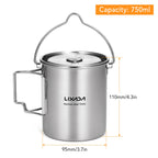 LIXADA Portable 750ml Stainless Steel Pot Water Mug Cup with Lid and Foldable Handle Outdoor Camping Cooking Picnic Drinkingware